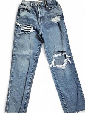 PacSun high rise Ripped distressed Straight Leg Jeans in Blues